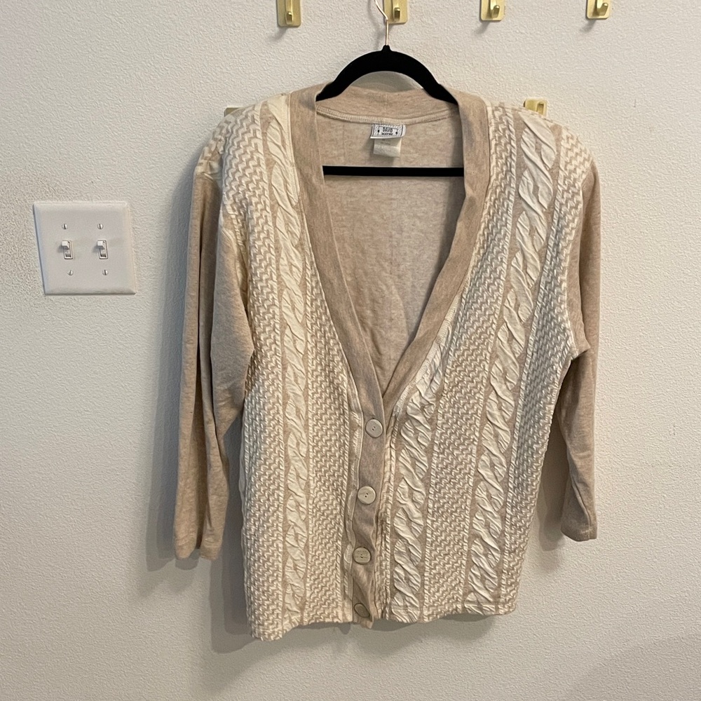 Vintage, classic Beige and Cream Cable Knit Cardigan